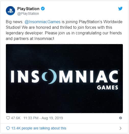 Insomniac به خانواده PlayStation پیوست